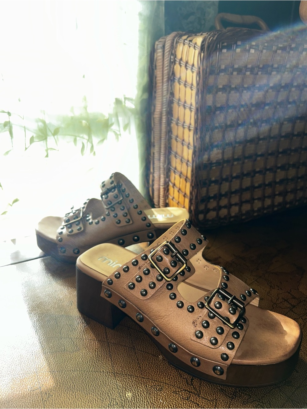 ALINA LEATHER SANDALS Studded Brown Leather with Buckle Detail Made In Italy